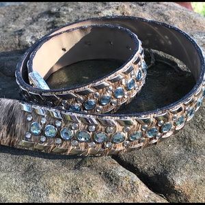 SOLD🌸Hair on Hide Bling Belt  Silver Lacing SMALL